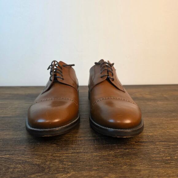 Saks Fifth Avenue Cap Toe Oxford Dress Shoes Brown Leather 9.5 Made in Italy - Picture 4 of 11